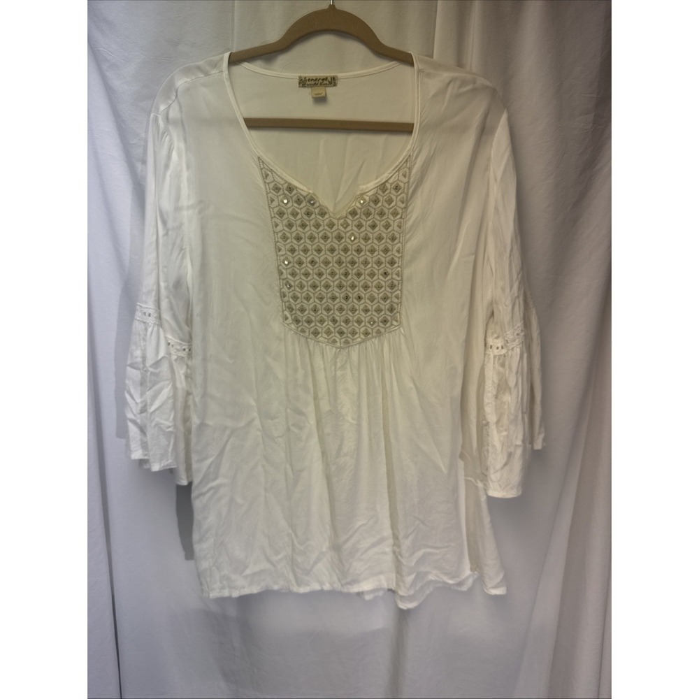 Energe World Wear Boho Sequin Tunic Top 3/4 Sleeve Size 1X Cruise Vacation